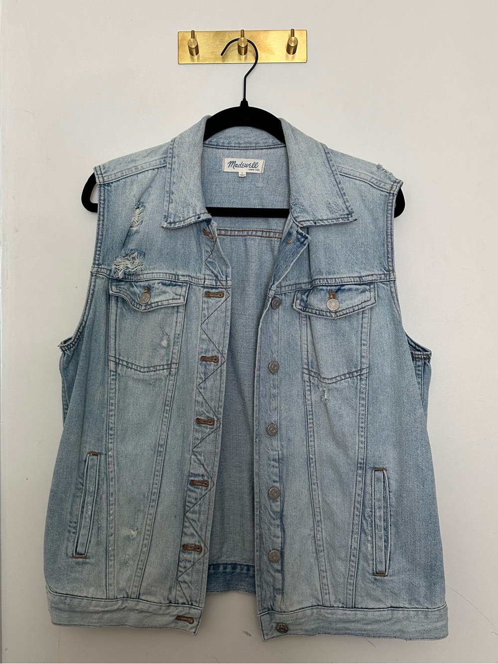 Madewell Light Blue Distressed Denim Vest